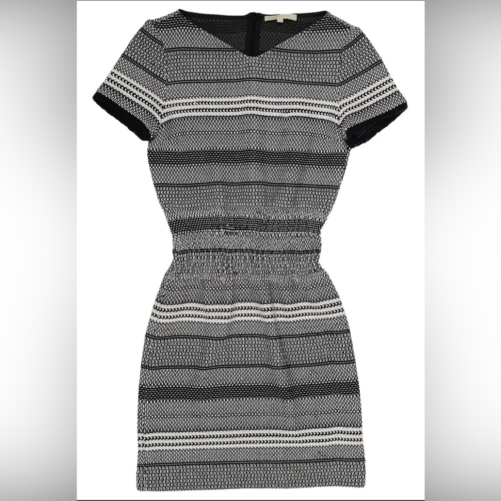 NWT [Maje] Jacquard Striped Fringe Short-Sleeve Mini Dress Women’s US L / FR 3 - Picture 3 of 13